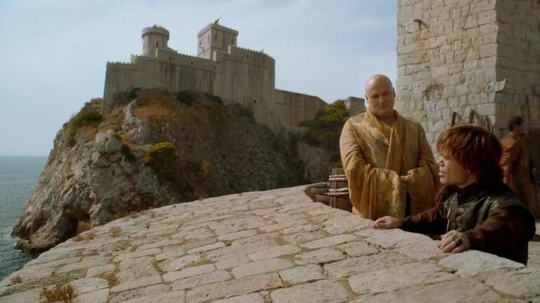 Tyrion and Varys at Bokar Fortress with Lov Fort in background